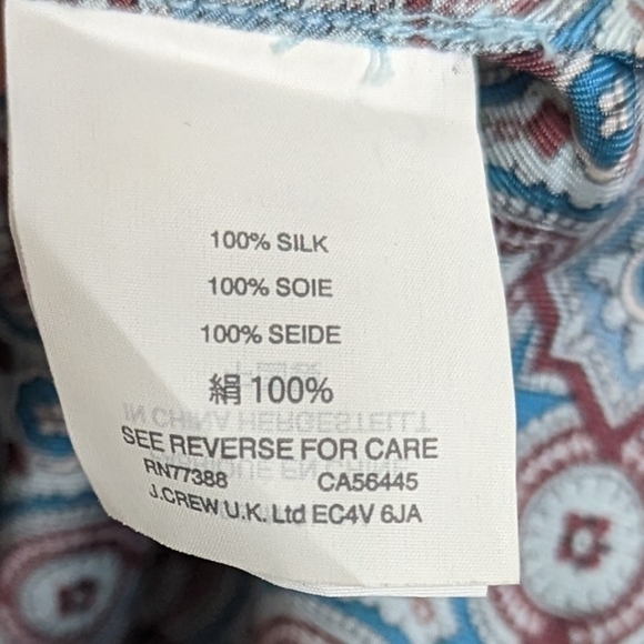 J. Crew Blue Geometric Ruffled 100% Silk Sleeveless Blouse Size 0 - Picture 5 of 8